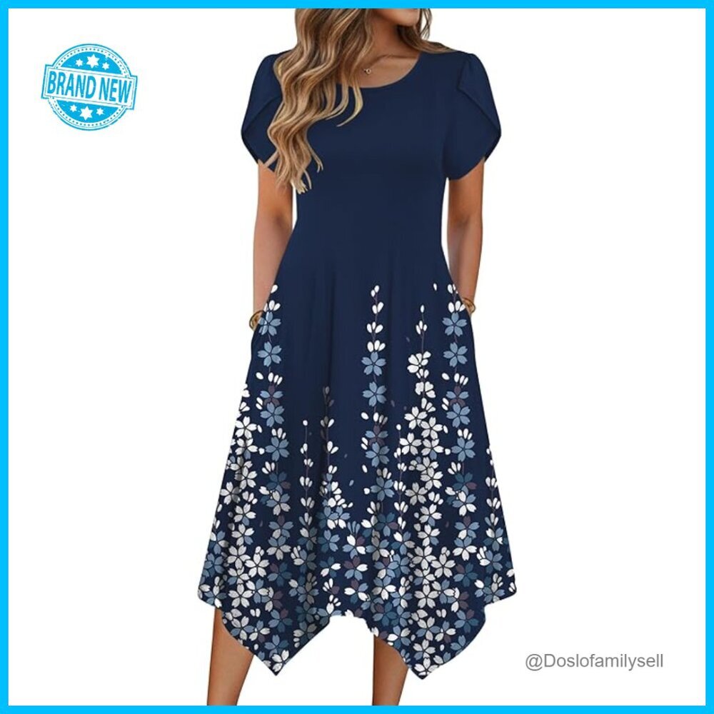 Flowy Midi Sundress with Pockets Casual Boho Chic Summer Beach Dress